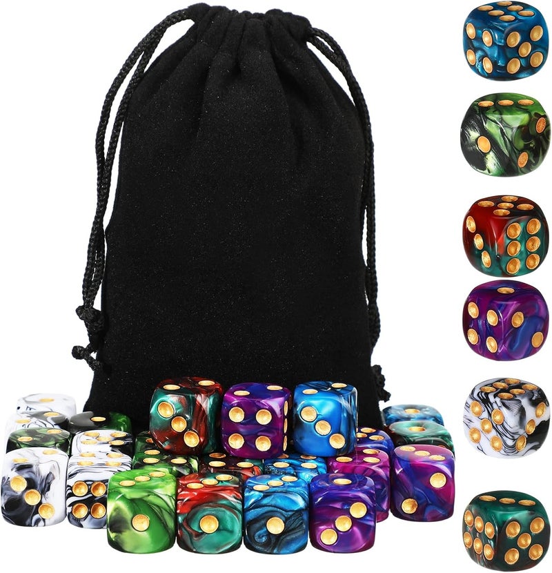 TecUnite 25 Pieces 6 Side Polyhedral Dice Set with Black Pouch Compatible with Board Activities, Parties, Math Learning and Others with Random Multi Colored Mix Color(Mix Color,6 Sides) - Image 3